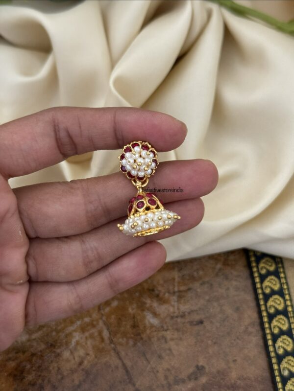 Belli moda Cluster pearl micro gold 2 in 1 jhumka - Red