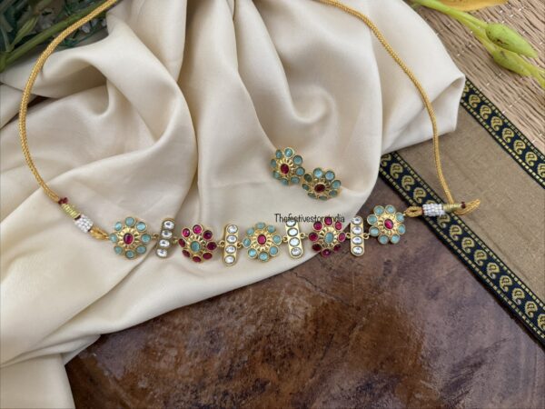 Jadau Blue and Kemp (Red) stone choker set