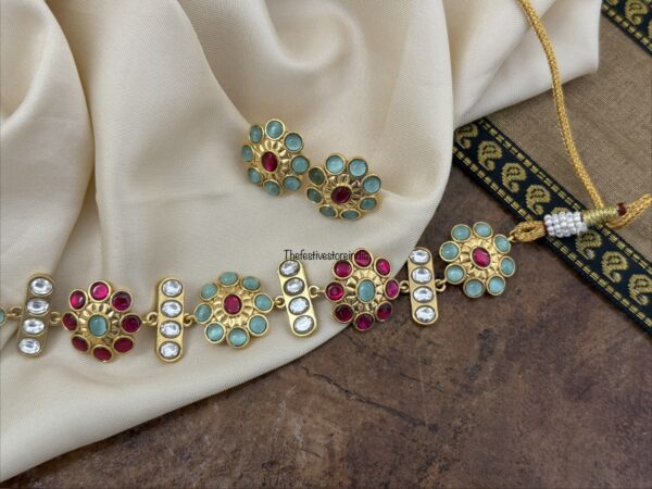 Jadau Blue and Kemp (Red) stone choker set