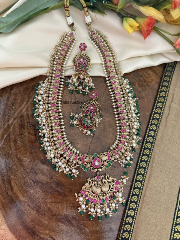 46cms Jadau Antique polish bridal haaram with jhumkas | Haara | Wedding