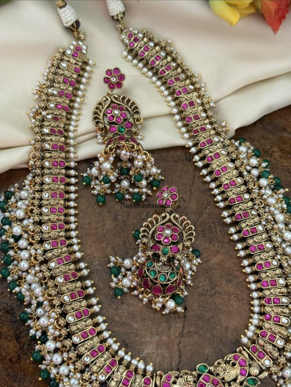 46cms Jadau Antique polish bridal haaram with jhumkas | Haara | Wedding