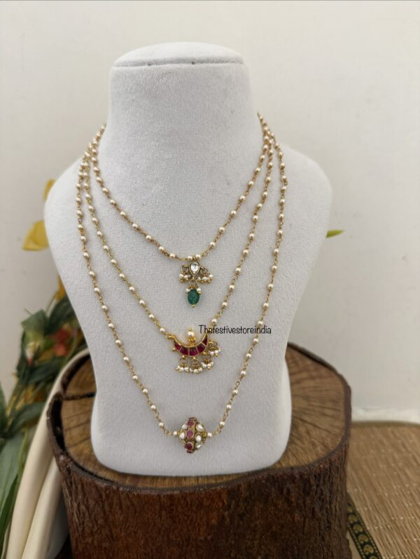 3 layer pearl jadau 46cms necklace