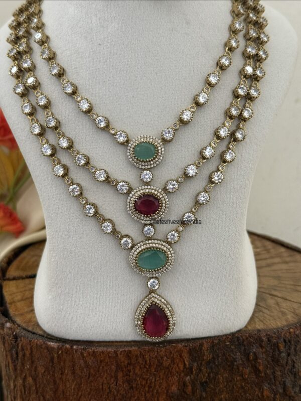 3 layer Mint and Ruby Victorian necklace set