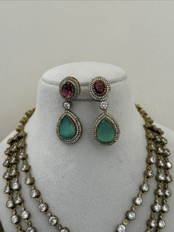 3 layer Mint and Ruby Victorian necklace set