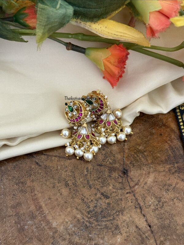 Multi stone white pearls screwback Jadau jhumkas