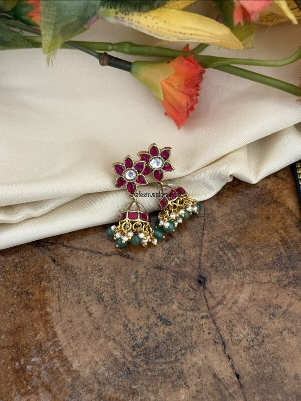 Mini floral screwback jadau jhumkas