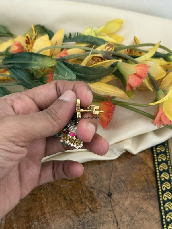 Mini floral screwback jadau jhumkas