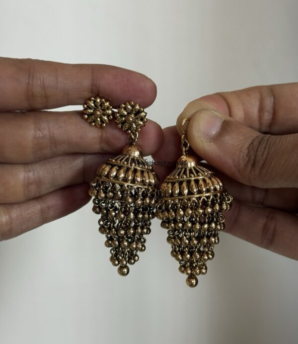 Antique polish screw type step jhumka | Rashmika inspired