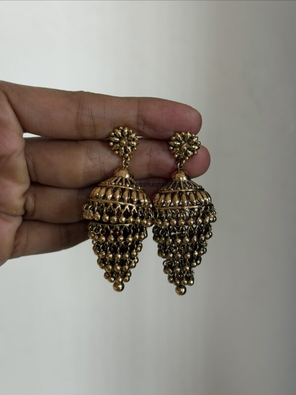 Antique polish screw type step jhumka | Rashmika inspired
