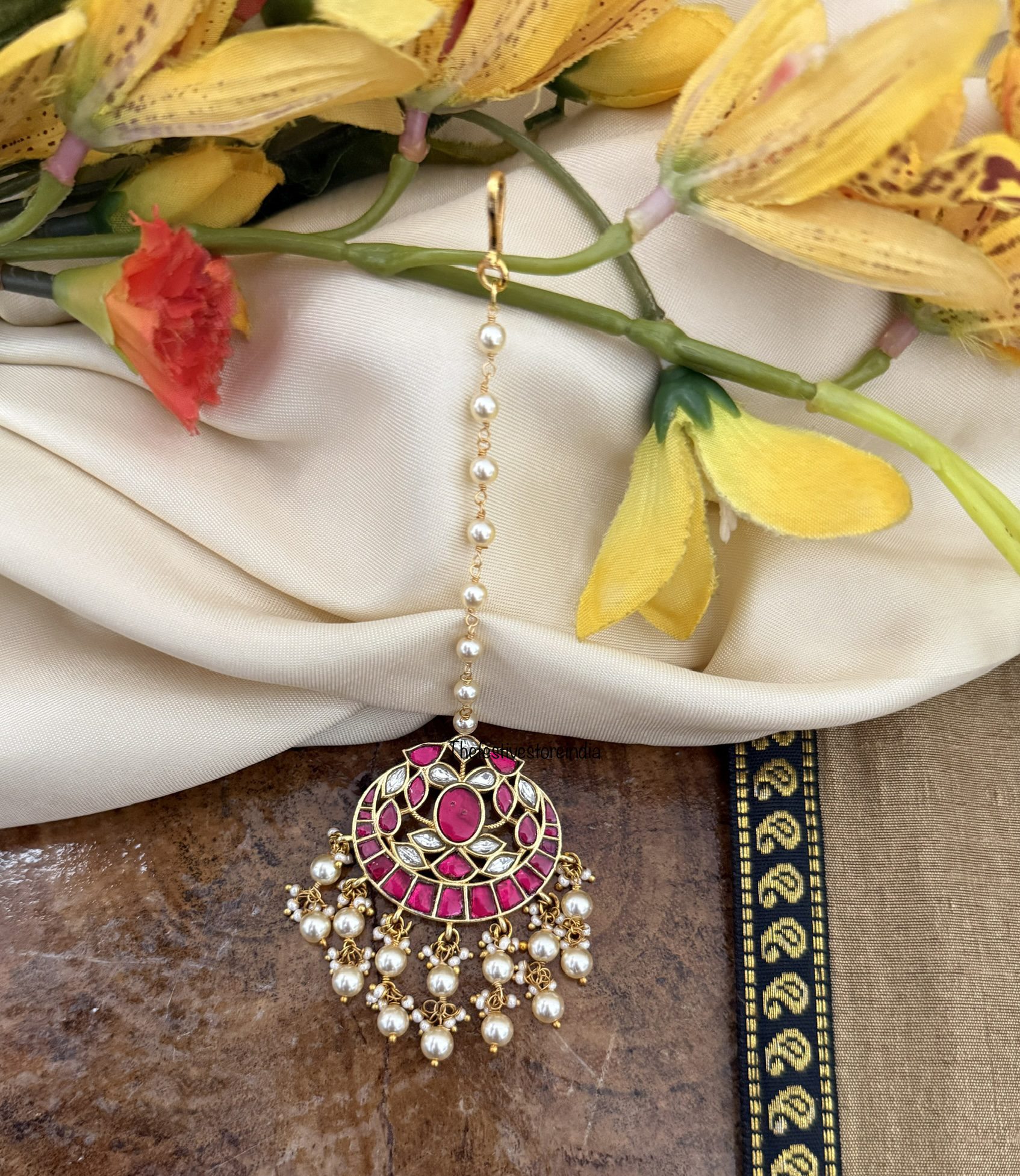 Bridal Jadau red designer Maangtikka